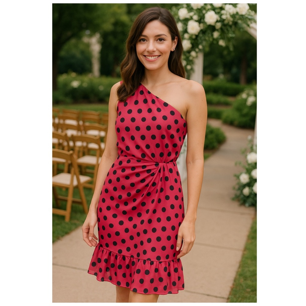 Derek Lam 10 Crosby Pink Polka Dot One Shoulder Ruffle Mini Dress 18